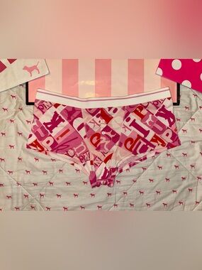 VS PINK VINTAGE Y2K 100% COTTON BOXER SHORTS BOYSHORTS ALL OVER DOG PUP LOGO HTF